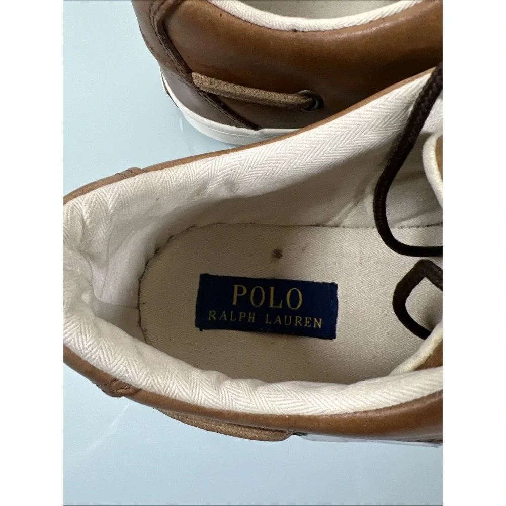 Polo Ralph‎ Lauren Ramiro Men's 9 Brown Leather Canvas Boat Shoes Casual